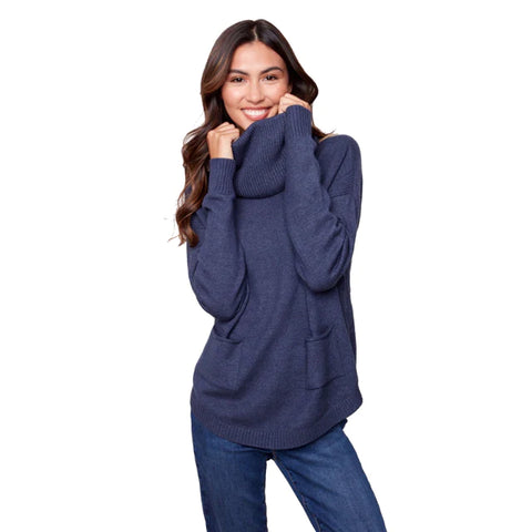 [Charlie B] Denim Blue Sweater w/ Detachable Scarf | Found Boutique