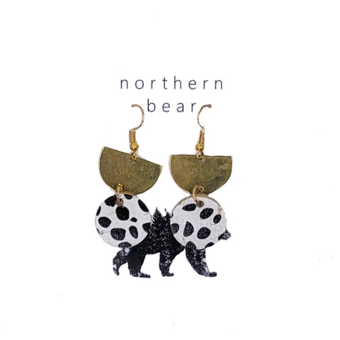 [Northern Bear] Georgia Black Spotted Leather Circle/Half Circle Hook Earrings