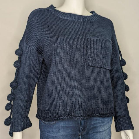 Cropped Sweater with Pom Poms