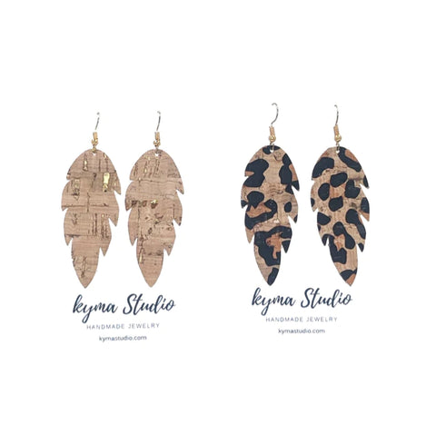 [Kyma Studio] Large Leopard Palm Frond Cork Earrings