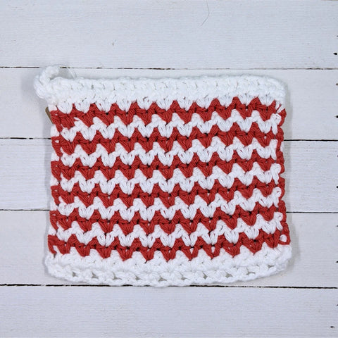 [White Rock Handmade] Red and White Chevron Crochet Cloth