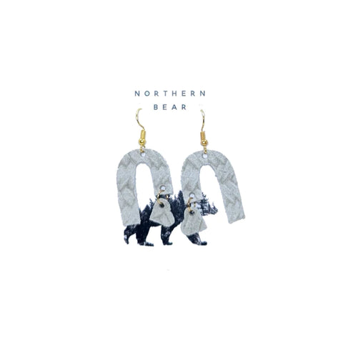 [Northern Bear] Arch and Heart Off White Leather Earrings