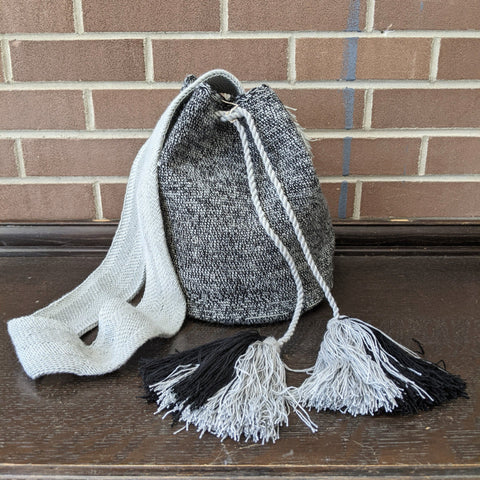 [Indie Arts Artisan Collective] Black/Grey Mochila Wayuu Handbag w/ Grey Strap | Found Boutique