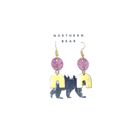 [Northern Bear] Pink Braid Geometric Leather and Metal Arch Earrings