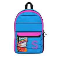 Blue Backpack with Pink Initial