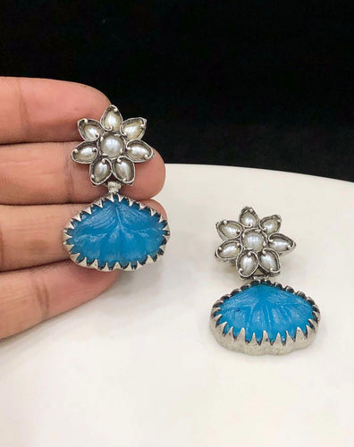Stone Earrings Blue Sodalite Earrings Natural Stone Carved Rose Earrings  Dangle Floral Jewelry Handmade Beaded Boho Silver Jewelry for Women - Etsy