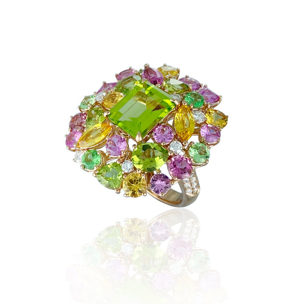 Peridot & multi-coloured stone ring, crafted in 18 karat rose gold ...