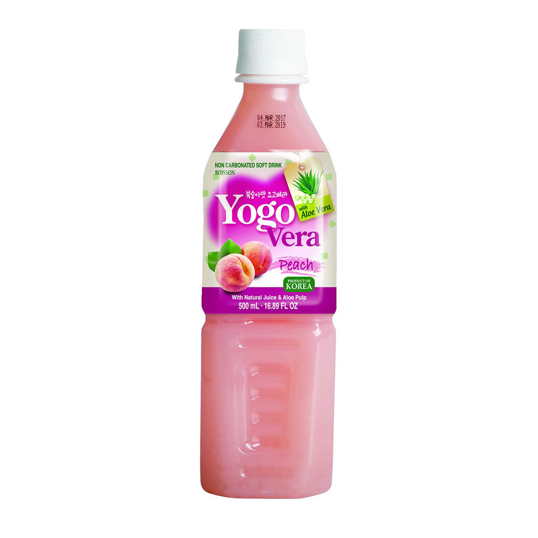 Wang Yogo Vera Peach Non-Carbonated Drink With Aloe Vera 16.9 fl oz (500ml) x 20 bottles [Asian Grocery Home Delivery to NY NJ]