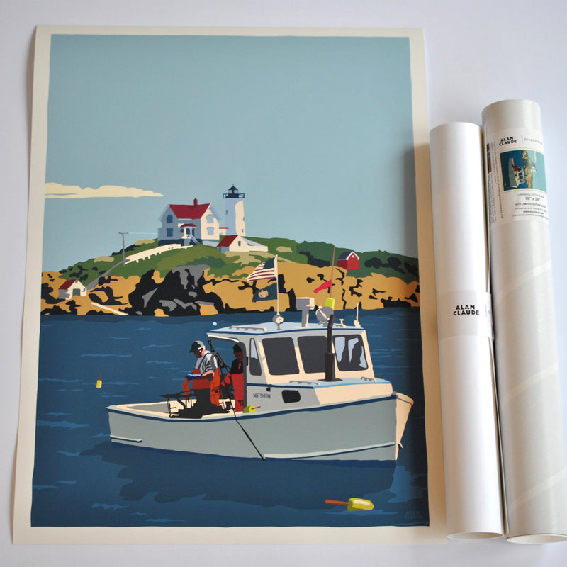 Lobstering at the Nubble Art Print 18" x 24" Wall Poster - Maine