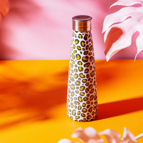 Sass & Belle leopard print stainless steel water bottle keeps cool or hot