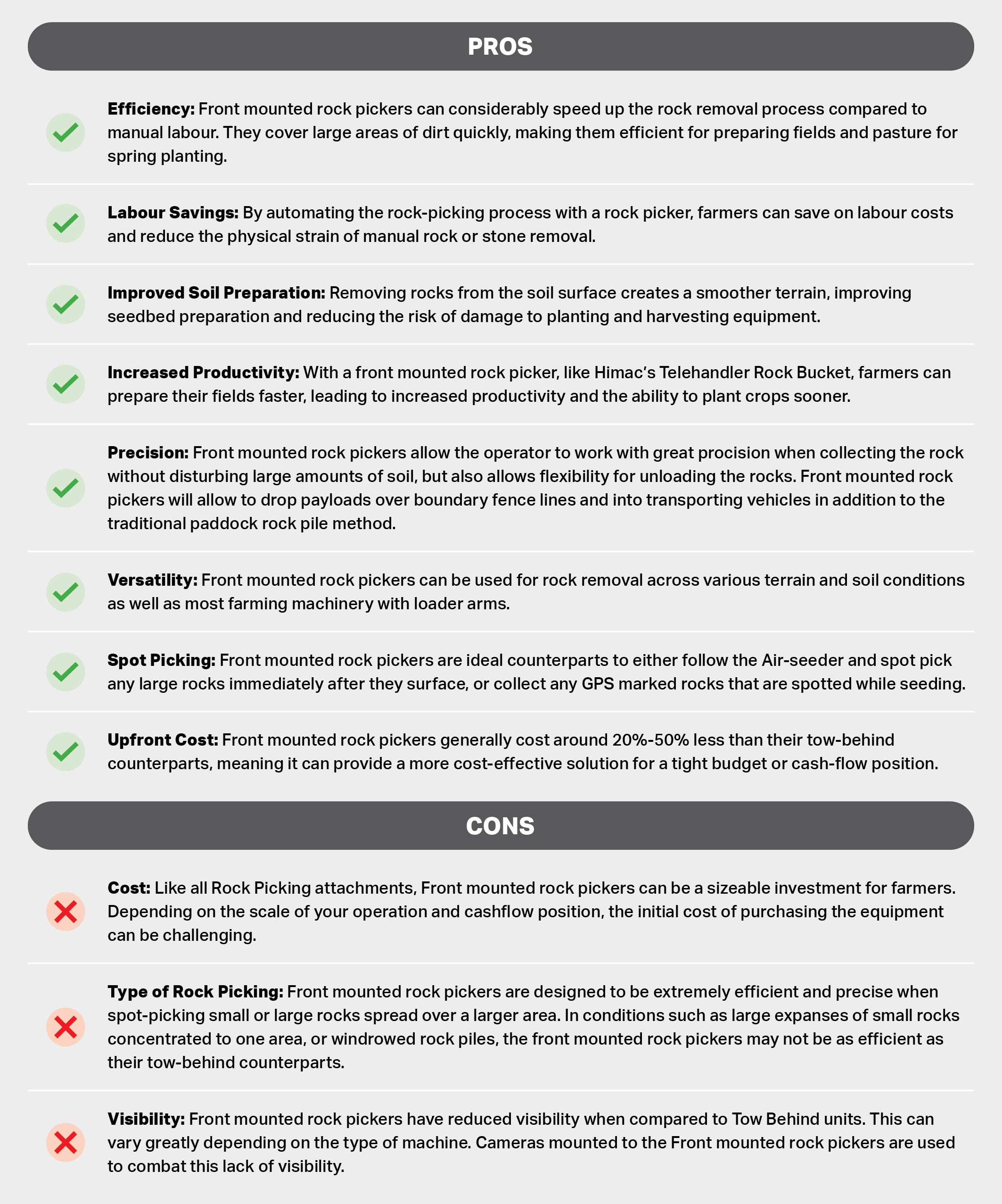 Front Mount Rock Picker Pros and Cons