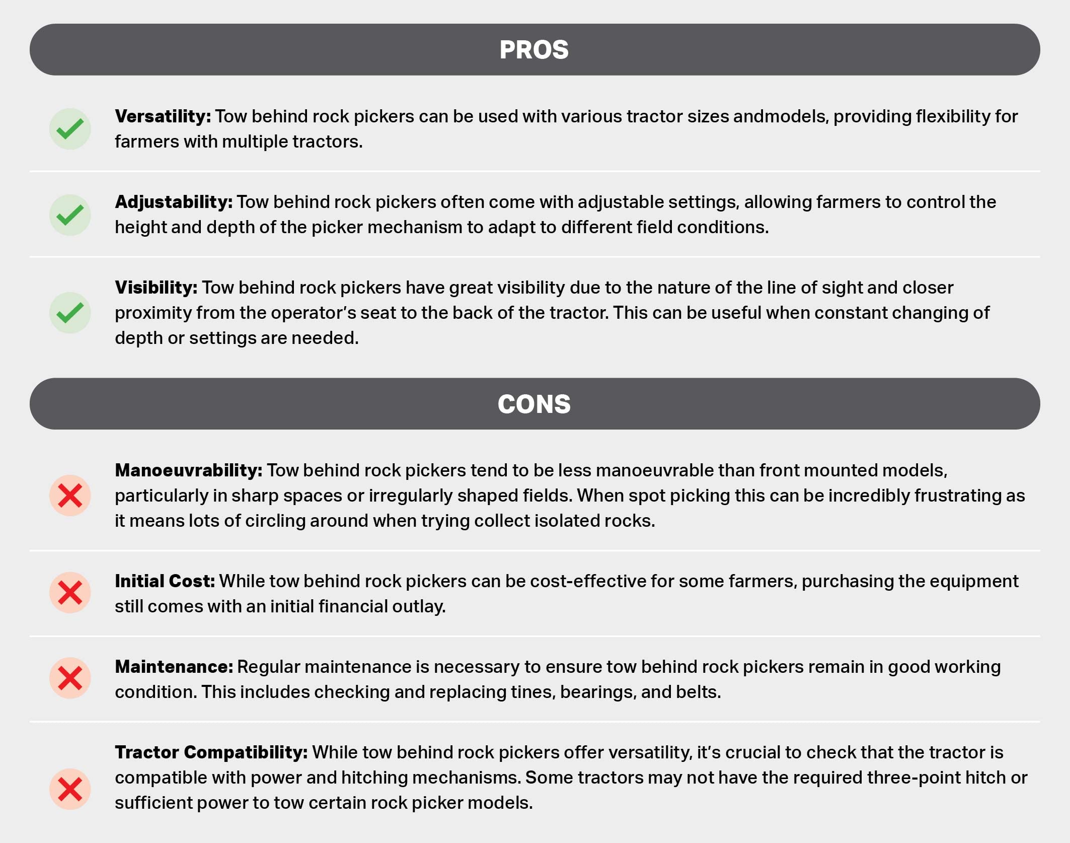 Tow Behind Rock Picker Pros and Cons