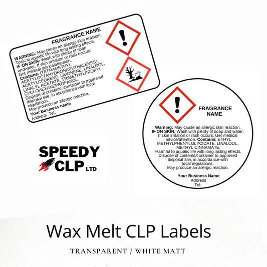 WAX MELT PERSONALISED CLP SAFETY Warning Stickers. 45mm