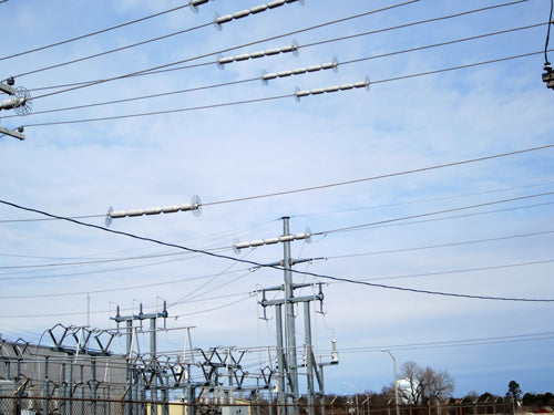 line guards shown on power lines at substation