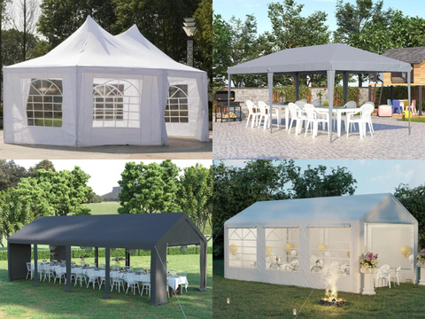 a collage of party tents and gazebos