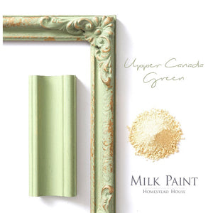 Homestead House Milk Paint | Upper Canada Green paint samples on a white background.
