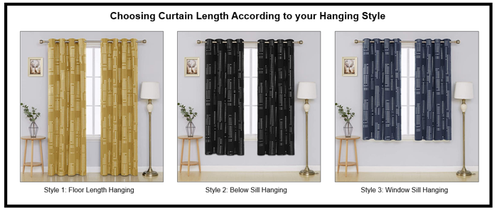 Image of 3 curtains measure with different hanging style