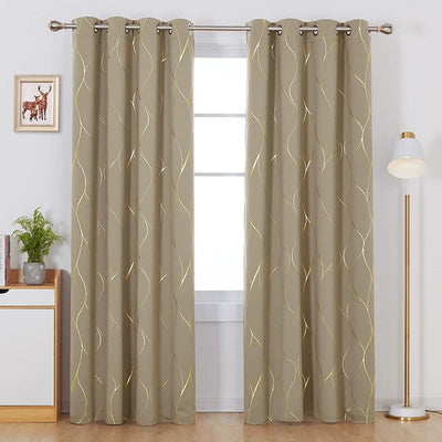 Gold Foil Printed Wave Pattern Thermal Insulated Blackout Curtains