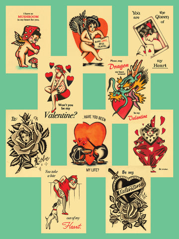 Valentines Day card. Old school tattoo style. Stock Illustration by  ©annett.net@gmail.com #179584534