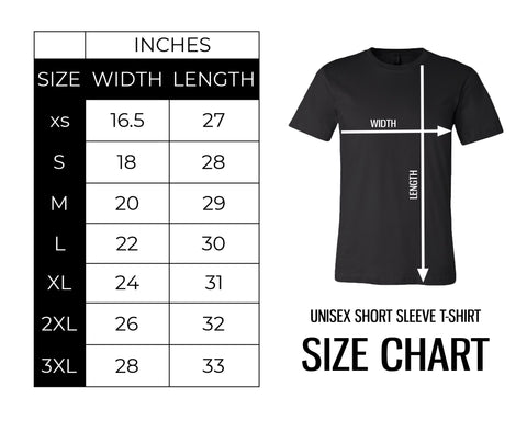 Size chart for Canton Box Co T-Shirts