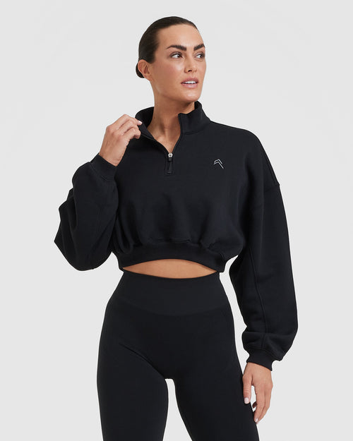 ZHENWEI Women's Cropped Athletic Jackets Half Zip Tight Workout Tops for  Women Long Sleeve Black Medium