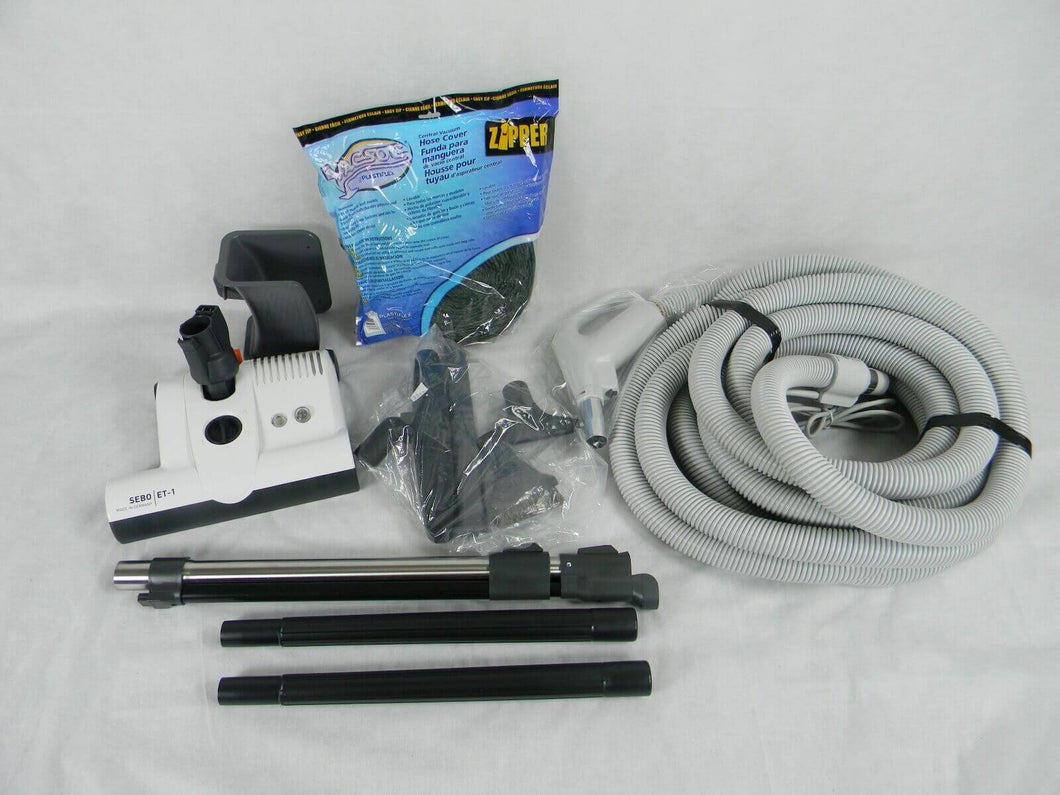 Central Vacuum 35 Foot Hose Accessory Kit Featuring Sebo ET-1 Carpet Power Head