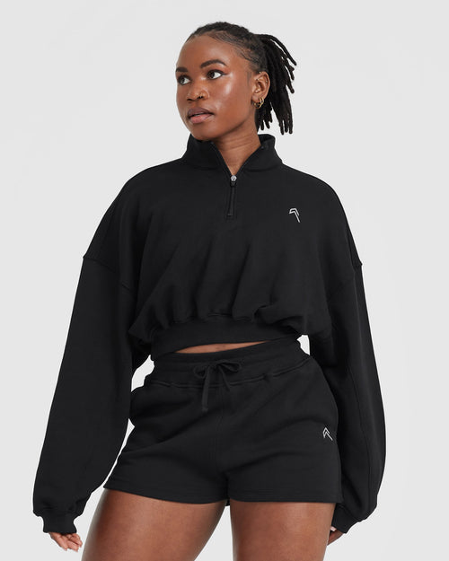 Black High Neck Half Zip Gym Top, Active