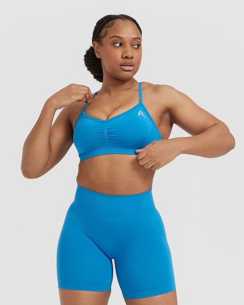 Women Sports Bras Dailywear Bra Cross Front Active Bra Seamless Sleep  Bralette Lace Trim Bra Adjustable Straps Wireless Workout Color: Dark Blue,  Size: L