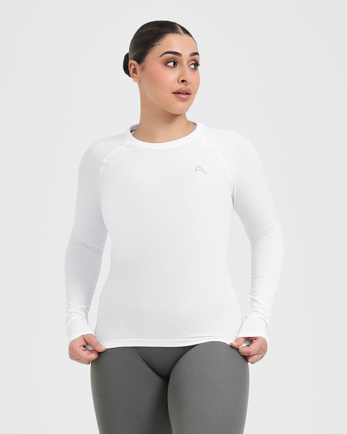 Black Long Sleeve Mid-Thigh T-Shirt, Off White Long Sleeve Tops