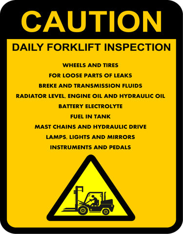 Daily inspection prestart checklist sticker on forklift