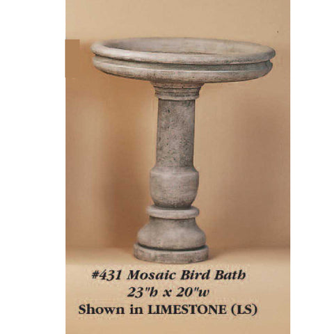 Giannini Garden Mosaic Bird Bath Outdoor Cast Stone 431