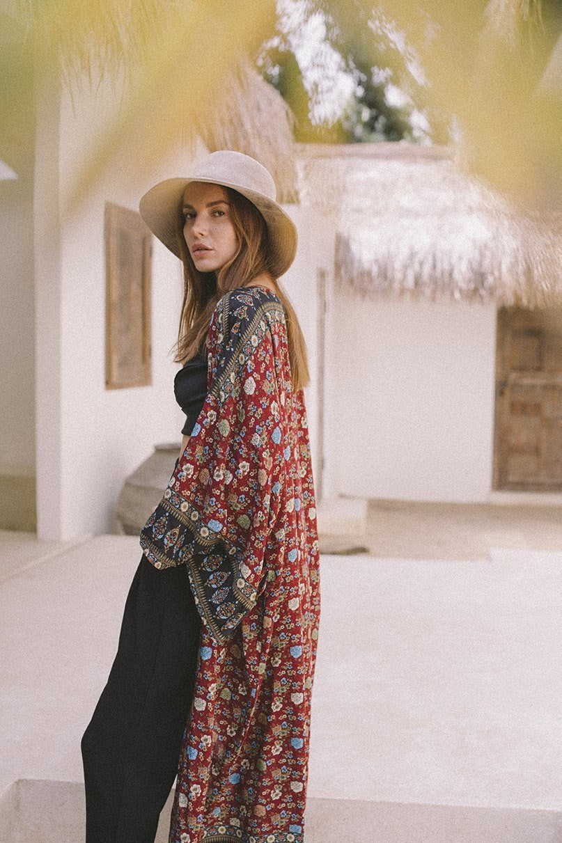 Cranberry Floral Kimono