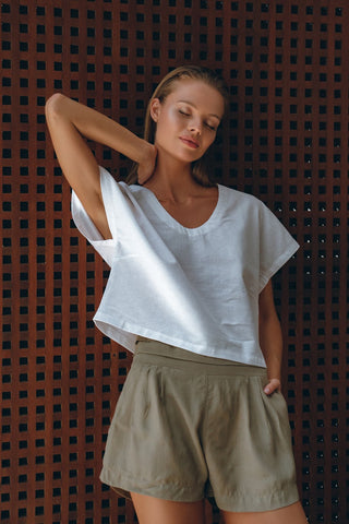 Relaxed Crop Shirt in White and Edith Shorts