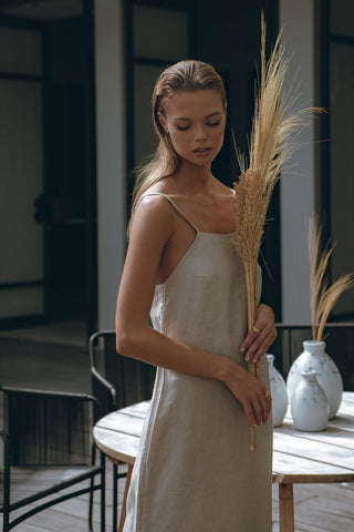 Linen Midi Dress in Oat