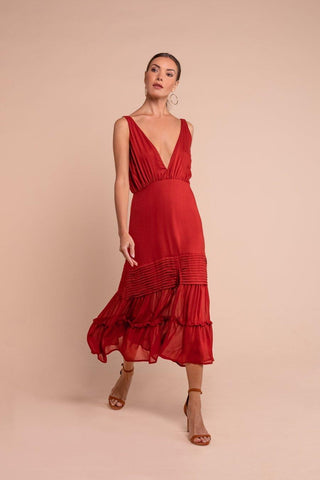 The Lauren Midi Dress in Red 