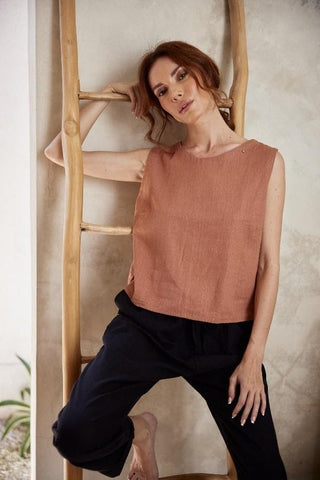 Loose Linen Tank in Terracotta