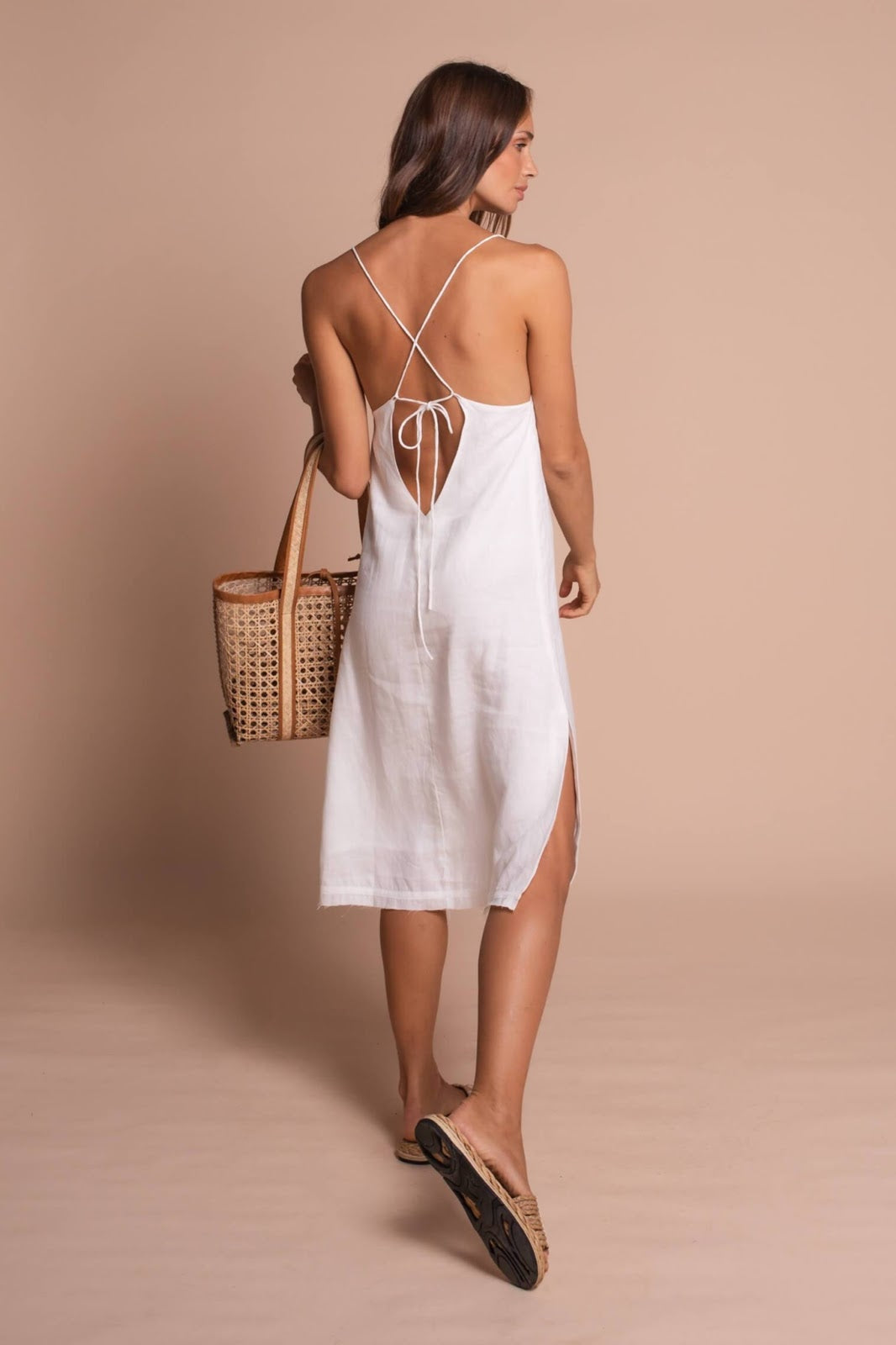 Linen Midi Dress in White