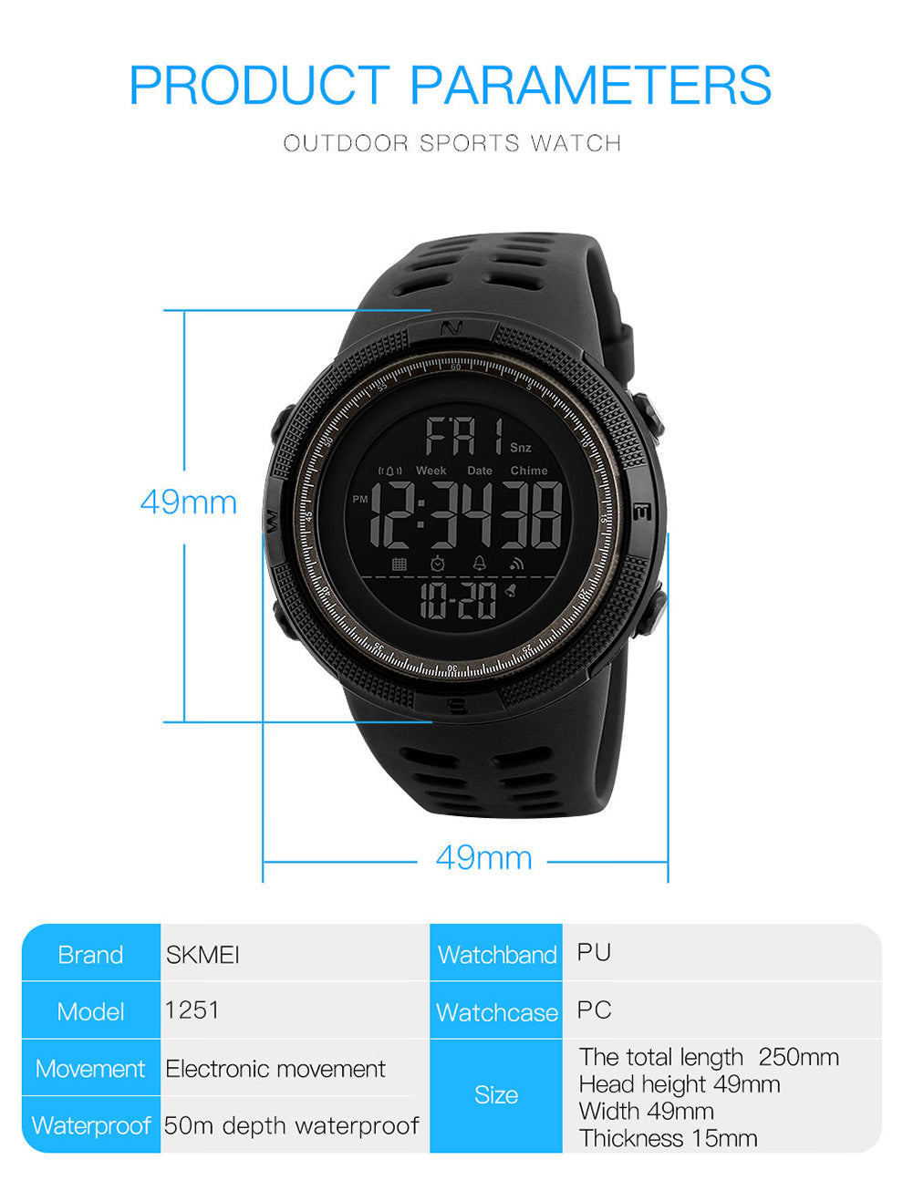 SKMEI 1251 Multifunction Sports Watch for Men