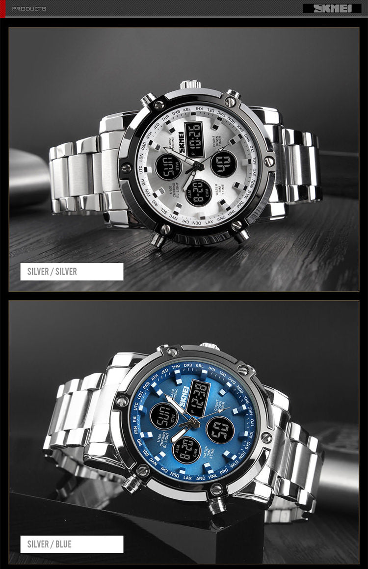 SKMEI 1389 Reloj digital de acero inoxidable para hombre 3Bar resistente al agua