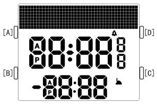 Botones de reloj Qibla 1667 y formato LCD.