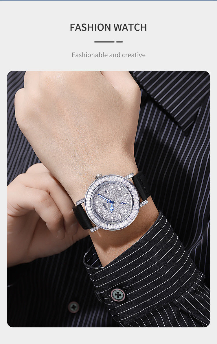 SKMEI 1953 Elegante pulsera de reloj con diamantes de imitación para mujer con correa de cuero PU