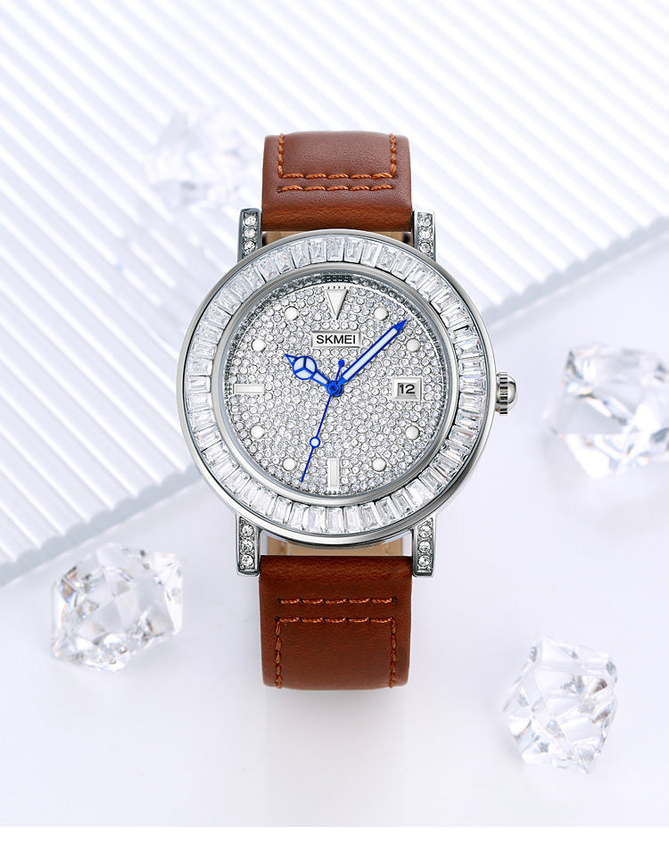 SKMEI 1953 Stylish Rhinestone Watch Bracelet for Women w/ PU Leather Strap