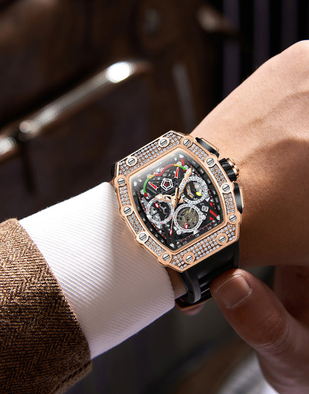 ONOLA Luxury Diamond Skeleton Watch Barrel Shaped