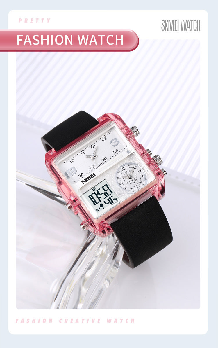 SKMEI 2021 Transparent Case Square Watch w/ Three Dials