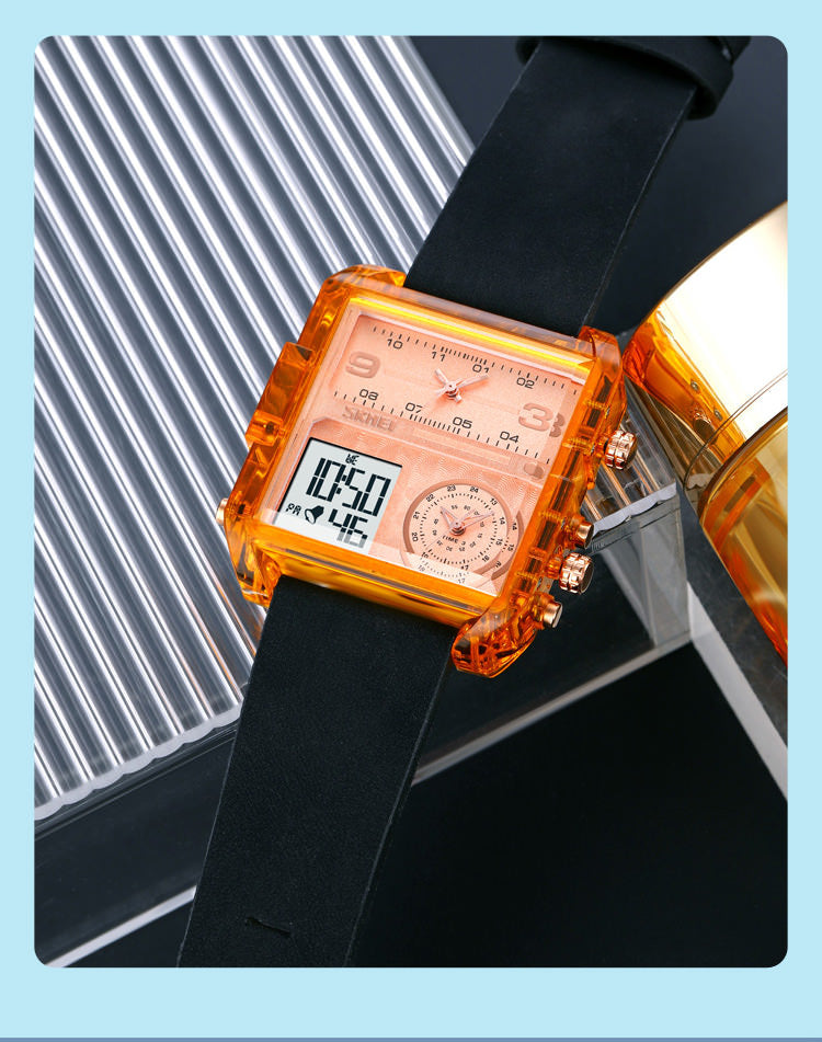 SKMEI 2021 Transparent Case Square Watch w/ Three Dials