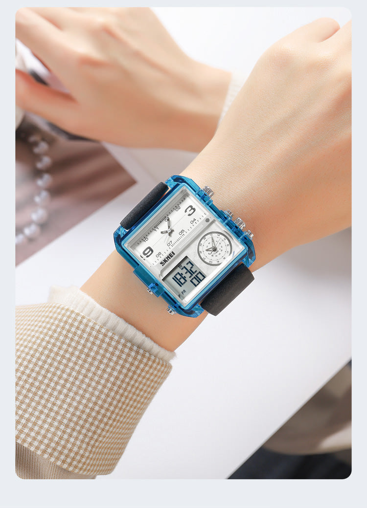 SKMEI 2021 Transparent Case Square Watch w/ Three Dials