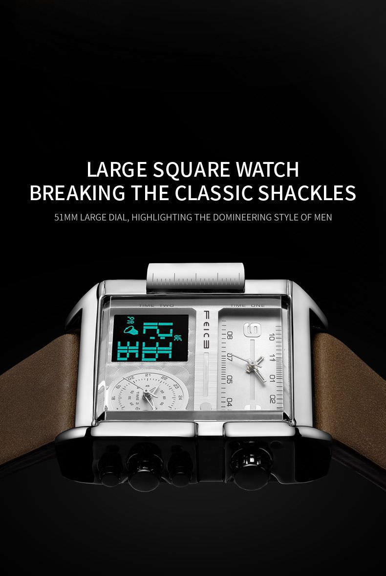 Feice FK030 3 montres pour hommes carrées
