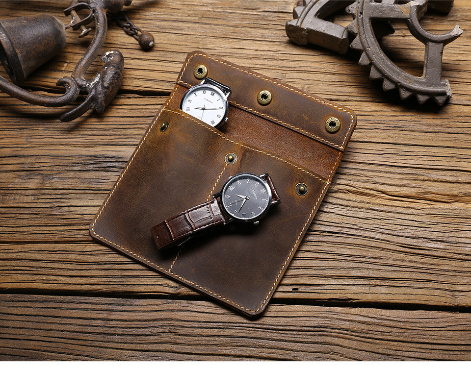 Genuine Leather Two Watch Travel Case Luxury