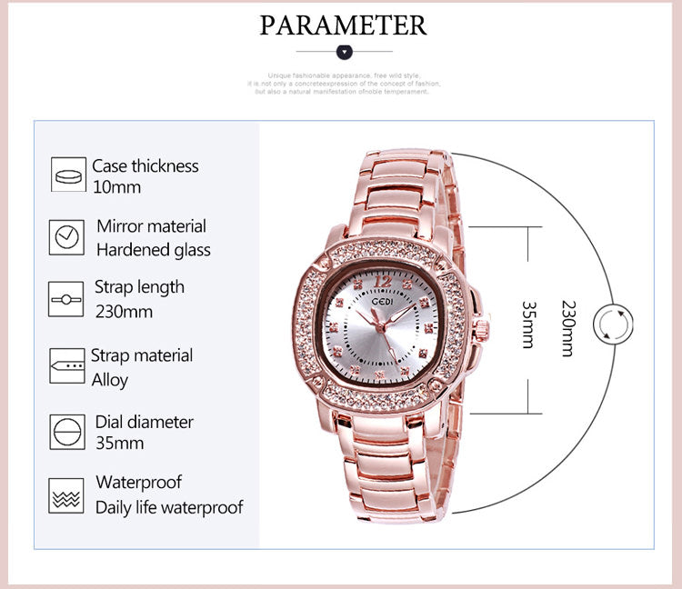 GEDI 3200 Montres à quartz numériques pour femmes avec boîtier en diamant