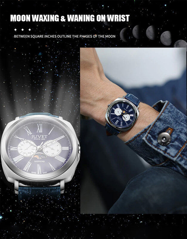 JUVET 7007 Reloj de lujo para hombre con fase lunar resistente al agua - Púrpura Azul A3